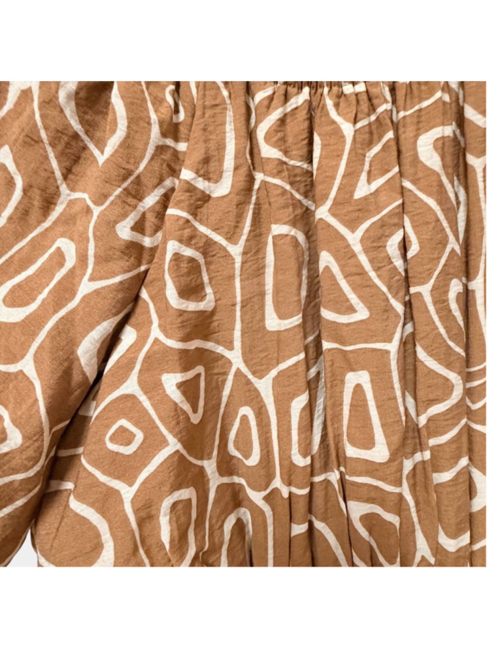 Boho Cutout Mini Dress Brown Abstract Print Puff Sleeve Festival L - Picture 10 of 16